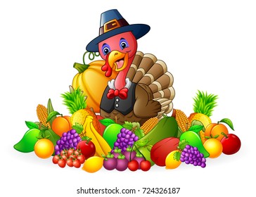 Vector illustration of Thanksgiving day turkey with fruits and vegetables