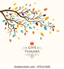 Vector Illustration of a Thanksgiving Design with Autumnal Branch