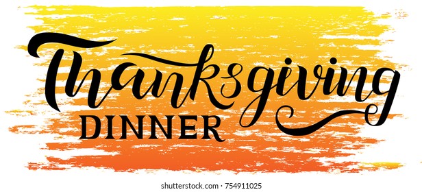 Ilustración vectorial. Diseño de Vector de tipografía de cena de acción de gracias para tarjetas de felicitación y póster sobre fondo amarillo y naranja degradado. Inscripción hermosa de Acción de Gracias, letras blancas del pincel.