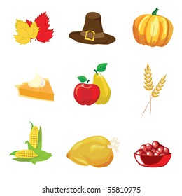 A vector illustration of Thanksgiving elements isolated on white