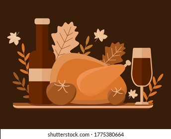 Vector illustration of Thanksgiving turkey on a platter.