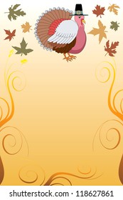 Vector Illustration of a Thanksgiving Turkey Pilgrim Background with harvest vegetables.