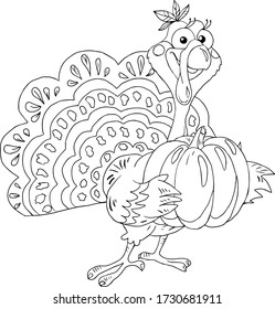 Vector illustration of Thanksgiving turkey, turkey with pumpkin