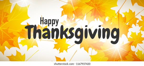 Vector illustration for Thanksgiving. The welcoming headline is thanksgiving day surrounded by autumn leaves.