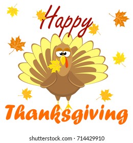 Vector Illustration Thanskgiving Day Turkey. On Background. Flat Design Isolated On Background. Vector Object For Labels, Wallpapers, Surface Textures, Textile, Holiday Invitations, Greeting Cards.