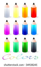 	 Vector illustration that depicts a series of wooden pencils in different shades of color. Below is the written arts "Colors"