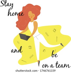 Vector illustration that encourages to stay at home and work from home via the Internet