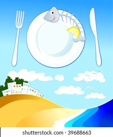 Vector illustration that expresses the concept of the restaurant with fish specialties
