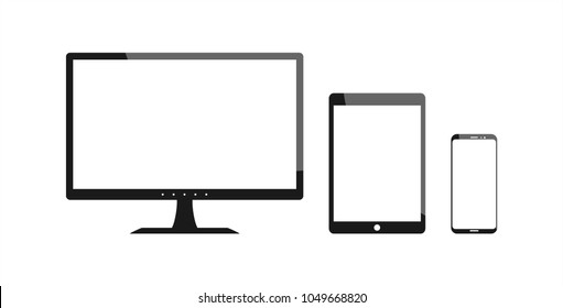 Vector Illustration that represents electronic media devices of our generation. Smartphone, Tablet, Desktop PC.
