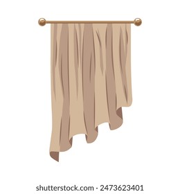 Vector illustration of theater curtains. A brown draped curtain hanging from a curtain rod is perfect for stage decor. Isolated curtain design in flat style.