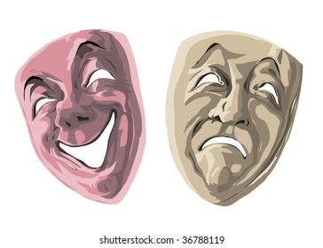 Vector Illustration, Theater Masks ,carnaval Concept, White Background