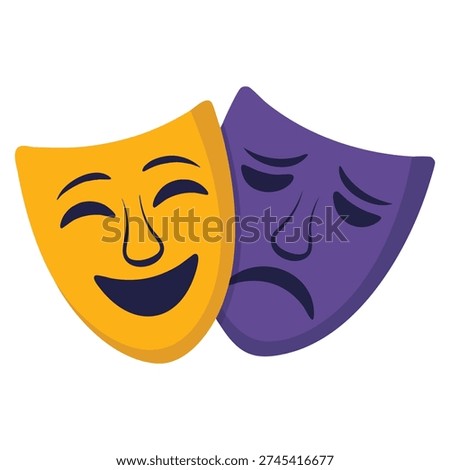Vector illustration of theater masks comic and tragic icons representing happy and unhappy traditional theater symbols funny and sad performance themes
