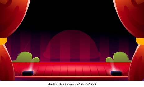 vector illustration of Theater show with performance art and red curtains with spotlight