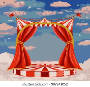 Vector illustration of  theater stage in blue sky 