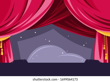 Vector illustration of a theater stage, with red curtains, backstage