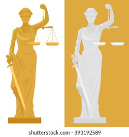 Vector illustration of Themis Femida statue in two color styles. 