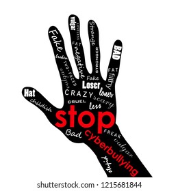Vector illustration of thenar, hand with lettering bullying, intimidate, bully, cow, browbeat, bluff, daunt. Social media poster. Society problem. from Internet
