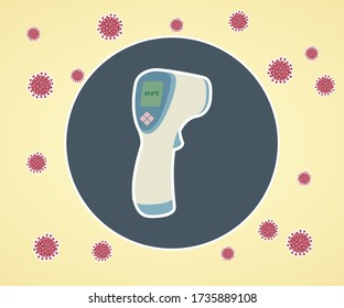 Vector Illustration for Thermometer background, Flat info-graphic icon of life saving measure to prevent deadly covid-19, flat icon for social awareness with corona virus cell icons