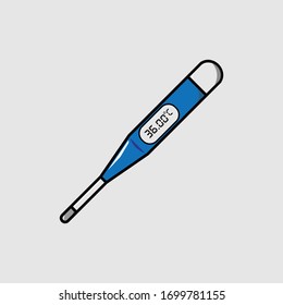 Vektorillustration eines Thermometers in Blau zur Erkennung von Körpertemperatur und Erkrankung durch ein Virus. Geeignet für Gesundheit, Lehrmittel und Medizin.