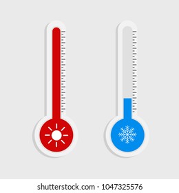 Vector illustration of thermometer equipment showing hot or cold weather on white background