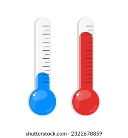 Vector illustration of a thermometer. Hot and cold temperatures. Celsius and Fahrenheit. Vector illustration in flat style.