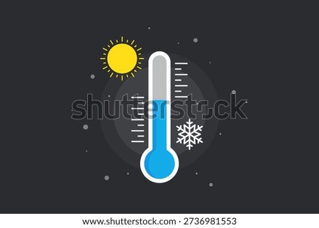 Vector illustration of a Thermometer Icon with Sun and Snowflakes Representing Temperature and Weather Changes.