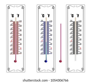 Vector Illustration of Thermometer isolated shows high summer heat and Shows off cold in winter, on white background.