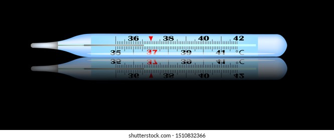 Vector illustration with a thermometer in realic style isolated on black background