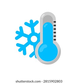 Vector illustration of a thermometer showing cold temperatures and snow.