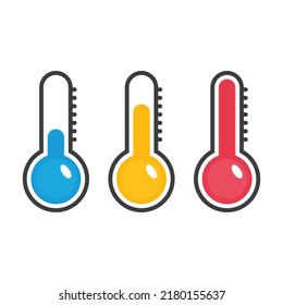 Vector illustration of thermometers with different levels and colors. Thermometer with scale measuring heat and cold. Flat style, EPS10.