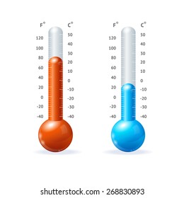 Vector illustration thermometr icon set. The concept of hot and cold