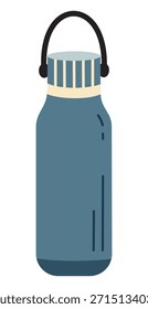 Vector illustration of a thermos bottle with a handle in flat style, isolated on a white background. Camping and hiking drinkware, outdoor travel equipment for hot and cold beverages.
