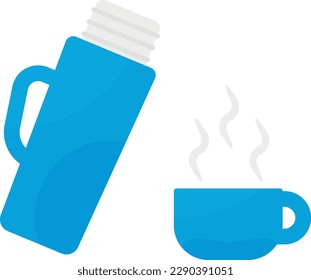 Vector illustration of a thermos for drinks. Container used to maintain the temperature of a fluid. Hot coffee. Camping. Water heater.
