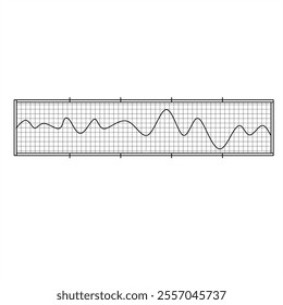 Vector illustration of theta waves with smooth, irregular amplitude on a grid background within a rectangular frame. Ideal for neuroscience, meditation, and sleep study visuals