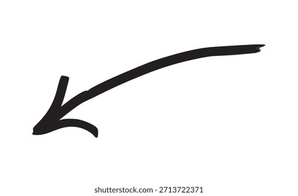 Ilustración vectorial de una flecha negra gruesa dibujada a mano que apunta hacia abajo y hacia la izquierda. Utilice este elemento incompleto para los aspectos destacados, las instrucciones o el diseño decorativo.
