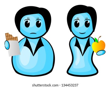vector illustration of a thick and a thin woman