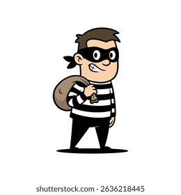 
Ilustración vectorial de un ladrón con una bolsa de dinero