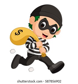 vector illustration of thief carrying bag of money