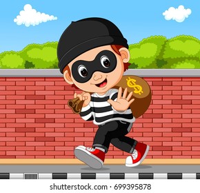 Vector Illustration Thief Cartoon Carrying Bag Stock Vector (Royalty ...