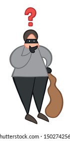 Vector illustration thief confused. Hand drawn. Colored outlines.