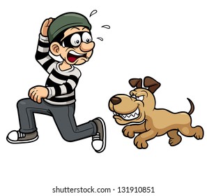 Vector Illustration Of Thief Running A Dog