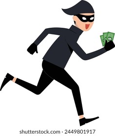 Vector illustration of a thief running with money isolated on white background