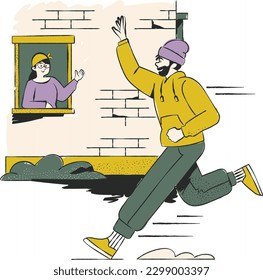 Vector illustration of a thief stealing money from a woman's home.