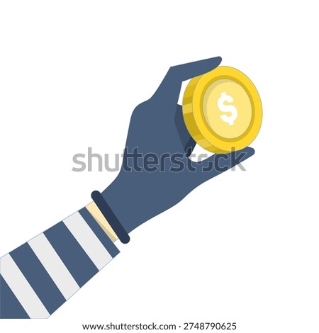 Vector illustration of thief stealing money dollar sign, fraud and financial crime concept, business failure and economic loss symbol in modern flat vector design.
