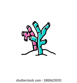 vector illustration of thin black outline pink and blue coral reefs isolated on white background. hand drawn vector. modern scribble for kids, logo, sticker, clipart, poster, banner, wallpaper, ads. 