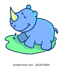vector illustration of thin blue outline cute rhino cartoon isolated on white background. hand drawn vector. modern scribble for kids, logo, education, sticker, clip art. doodle animal, baby animal. 