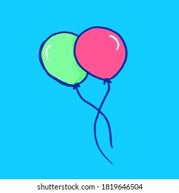 vector illustration of thin blue outline twoo balloons isolated on blue background. hand drawn vector. modern scribble for kids, sticker, clipart, logo, poster, ads, greeting and invitation card.