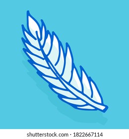 vector illustration thin blue outline of white leaf isolated on blue background. hand drawn vector. doodle plants and trees for kids, sticker, wallpaper, greeting, clipart, logo, poster, advertisement