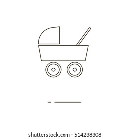 Vector illustration of thin line baby carriage icon on white background