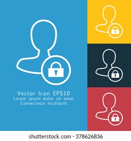 Vector illustration of thin line block male user icon. Could be used as menu button, user interface element template, badge, sign, symbol, company logo